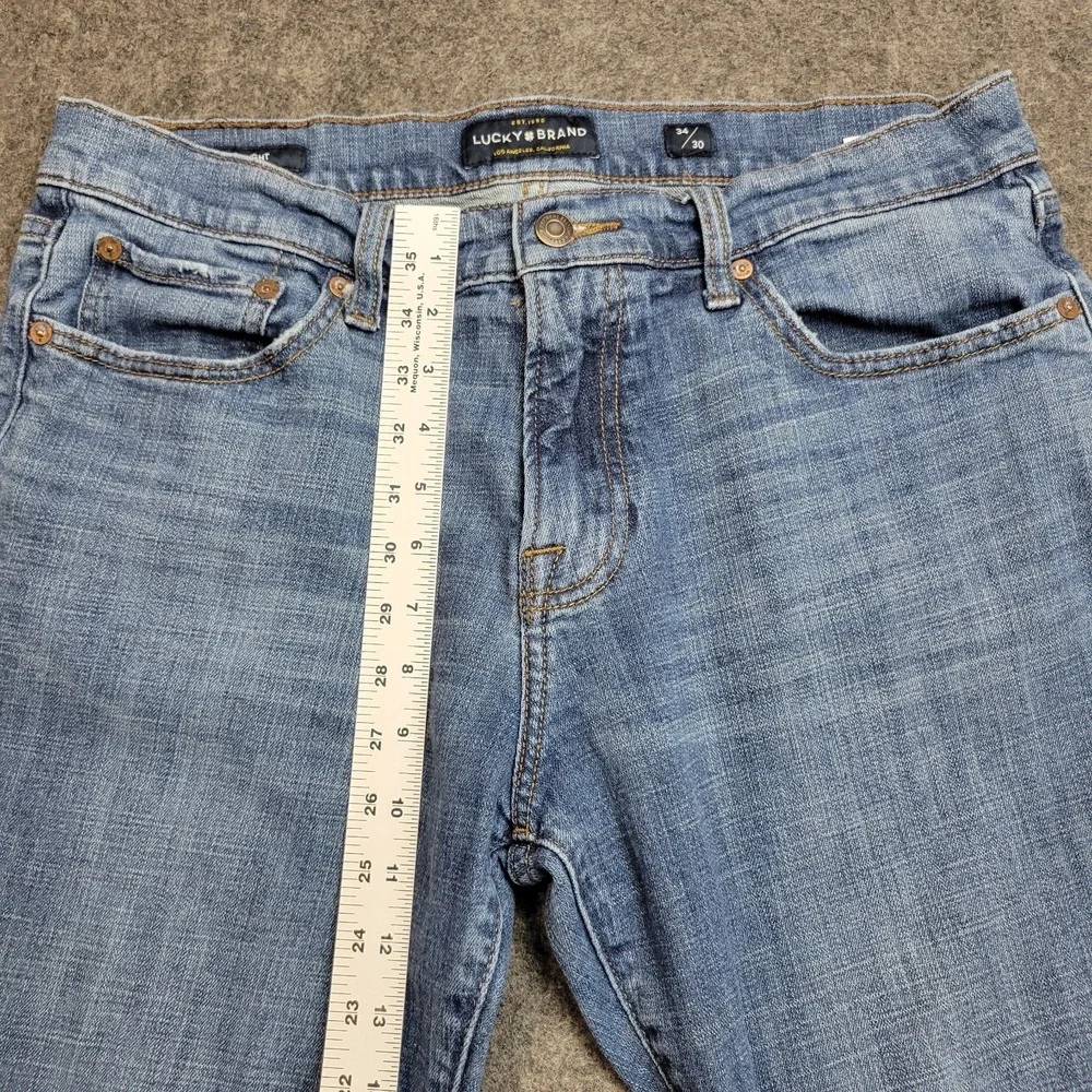 Lucky Brand Jeans Mens 34X30 Blue Denim Whiskered 221 Straight Leg Everyday